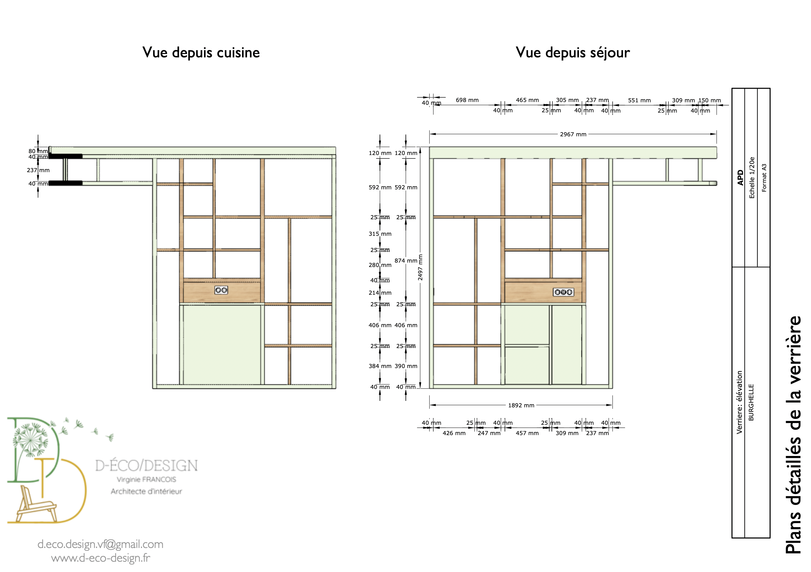 Plans détaillés et cotés d’une verrière
