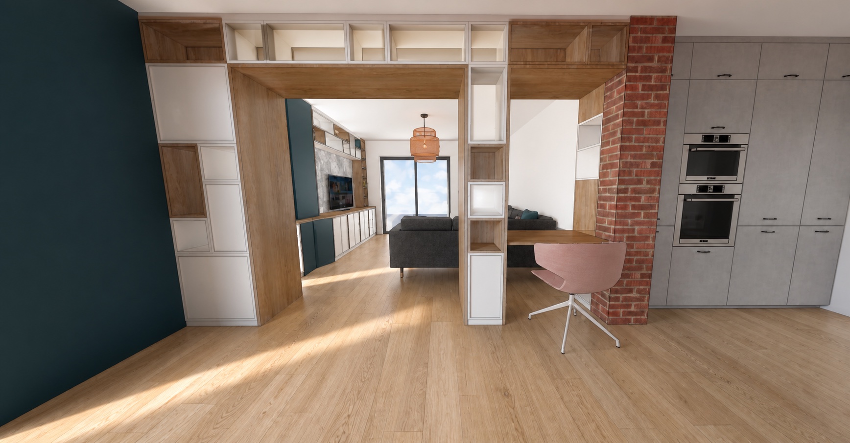 Projection photoréaliste de l’aménagement de l’appartement acheté sur plan à Strasbourg