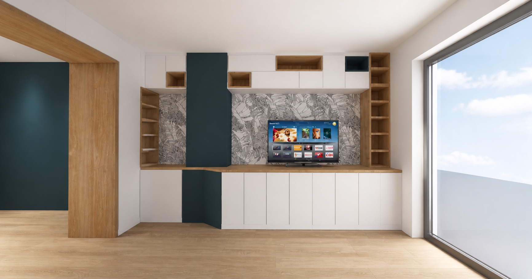 Projection photoréaliste de conception — séjour, proposition 2 meuble télévision